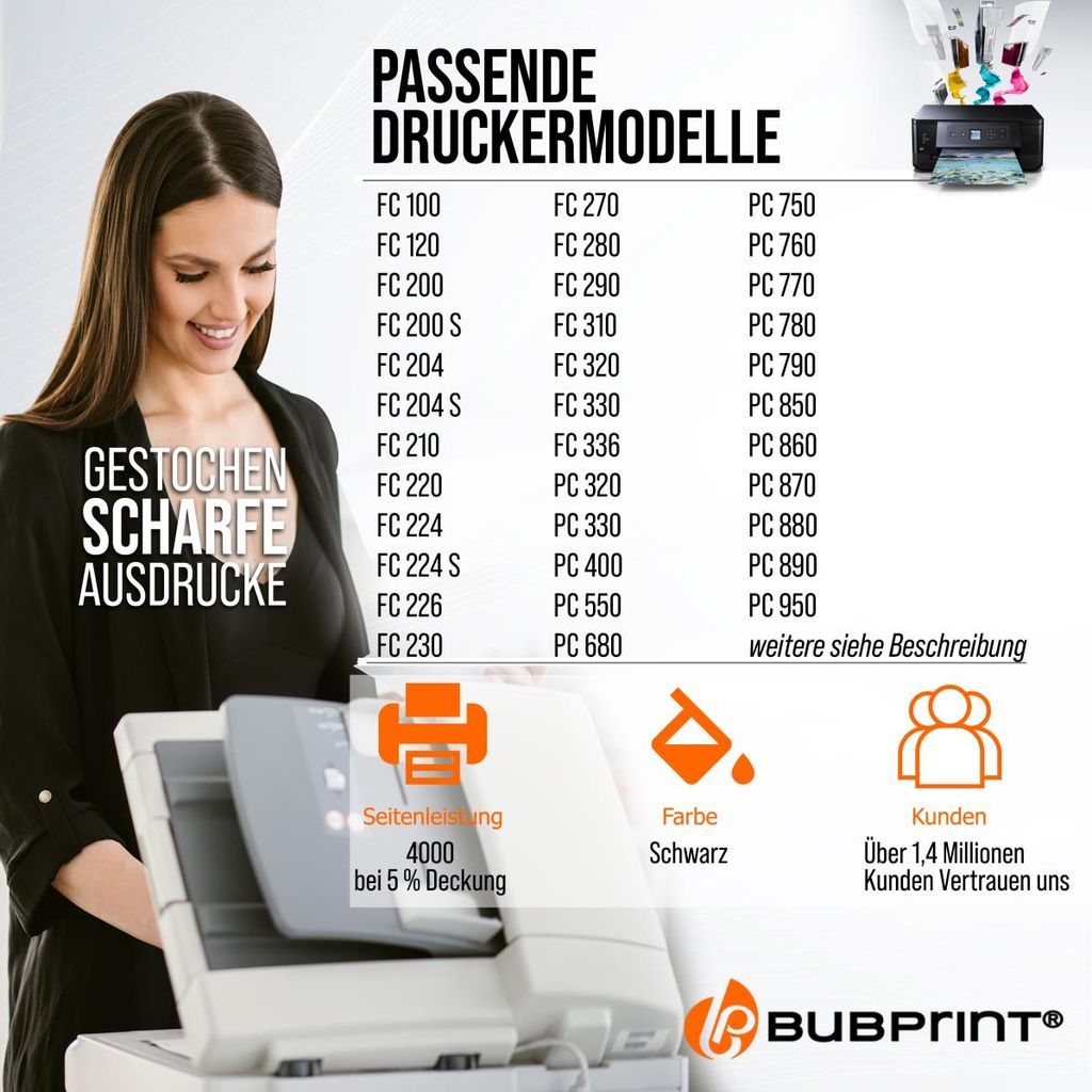 Toner kompatibel für Canon E30 E 30 1491A003 für FC 100 120 200 204 204S 210 220 224 224S 226 230 300 310 330 336 PC 740 760 860 890 Schwarz