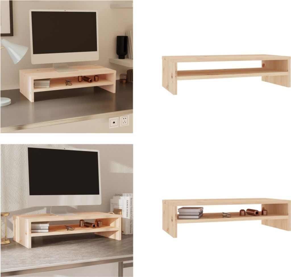vidaXL Monitorständer 50x24x13 cm Massivholz Kiefer - Monitorständer - Schreibtischaufsatz - Monitorerhöhung - Monitorerhöhungen