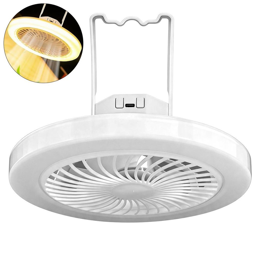 Camping Ventilator mit Lampe 2in1, LED Zeltlampe mit Ventilator, 1800mAh USB wiederaufladbar, 3 Stufen & 3 Lichtmodi für Outdoor