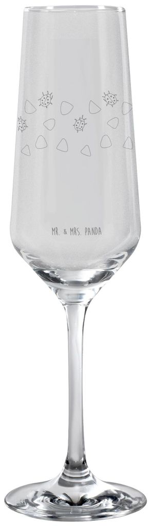 Mr. & Mrs. Panda Champagnerglas Marienkäfer Design - Weiß - Geschenk, Sektflöte, Sektglas, Aquarell, Verspielt, Sektkelch, Kelchglas, Muster, Gl...
