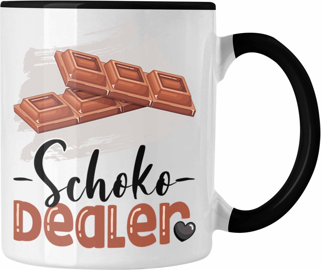 Trendation - Schoko Dealer Tasse Geschenk für Schokoladenverkäufer Geburtstag Spruch Geschenkidee (Schwarz)