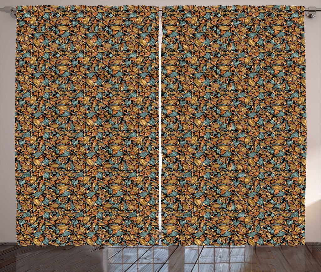 ABAKUHAUS Orange und Blau Rustikaler Gardine, Zusammenfassungs-Wellen Augen, Schlafzimmer Kräuselband Vorhang mit Schlaufen und Haken, 280 x 225 c...