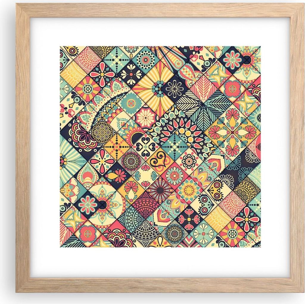 Gerahmtes Poster - Rahmen in heller Eiche - Blumen Mosaik - 30x30 cm - Wand Bild - Wanddeko - Wandbilder - Kunstposter - Wandposter - Bilderrahmen ...