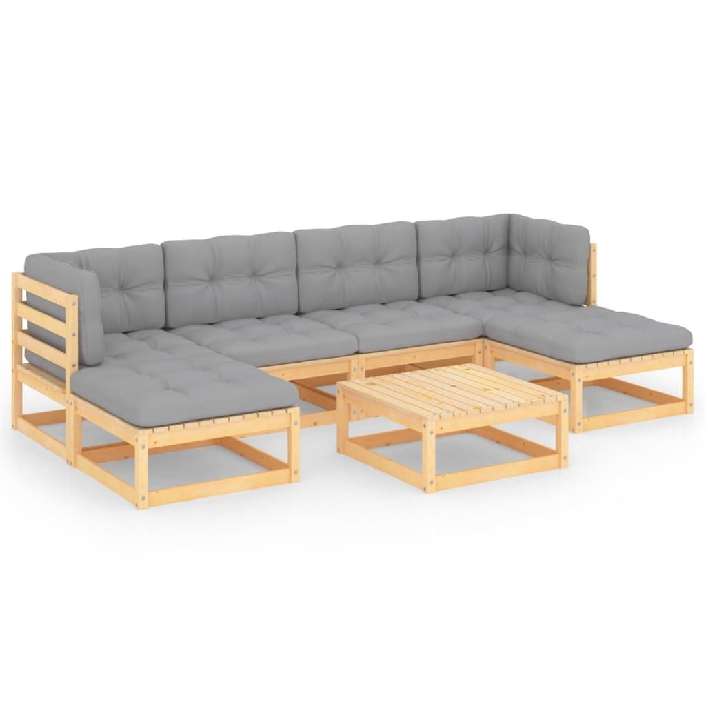7-tlg. Garten-Lounge-Set mit Kissen Massivholz Kiefer