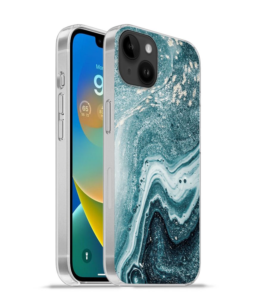 MuchoWow Handyhülle Schutzhülle Hülle für Apple iPhone 14 Plus - Soft case Naturstein - Glitter - Muster Silikon Softcase Handy Hülle - Abbi...