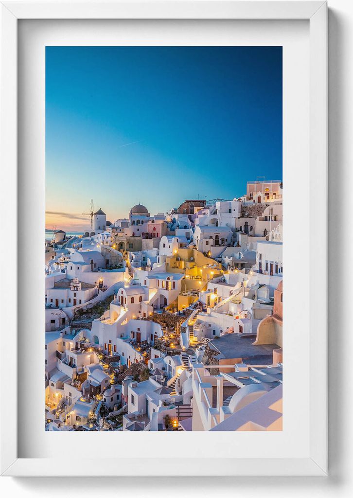 Sonnenuntergang auf Santorin– Wandbild mit Rahmen – Gerahmtes Bild – Wanddekoration – 40x60 cm – Weiß