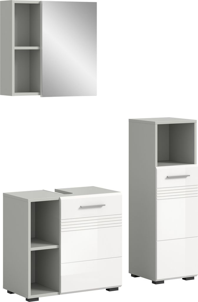 Badezimmer-Set >Copa< in Hellgrau / Weiß Hochglanz - Produktbild 