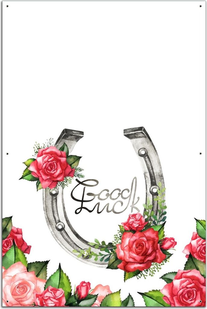 Wallario Outdoor-Poster für Garten oder Balkon, Motiv Viel Glück Hufeisen mit roten Rosen, in ca. 61 x 91,50 cm