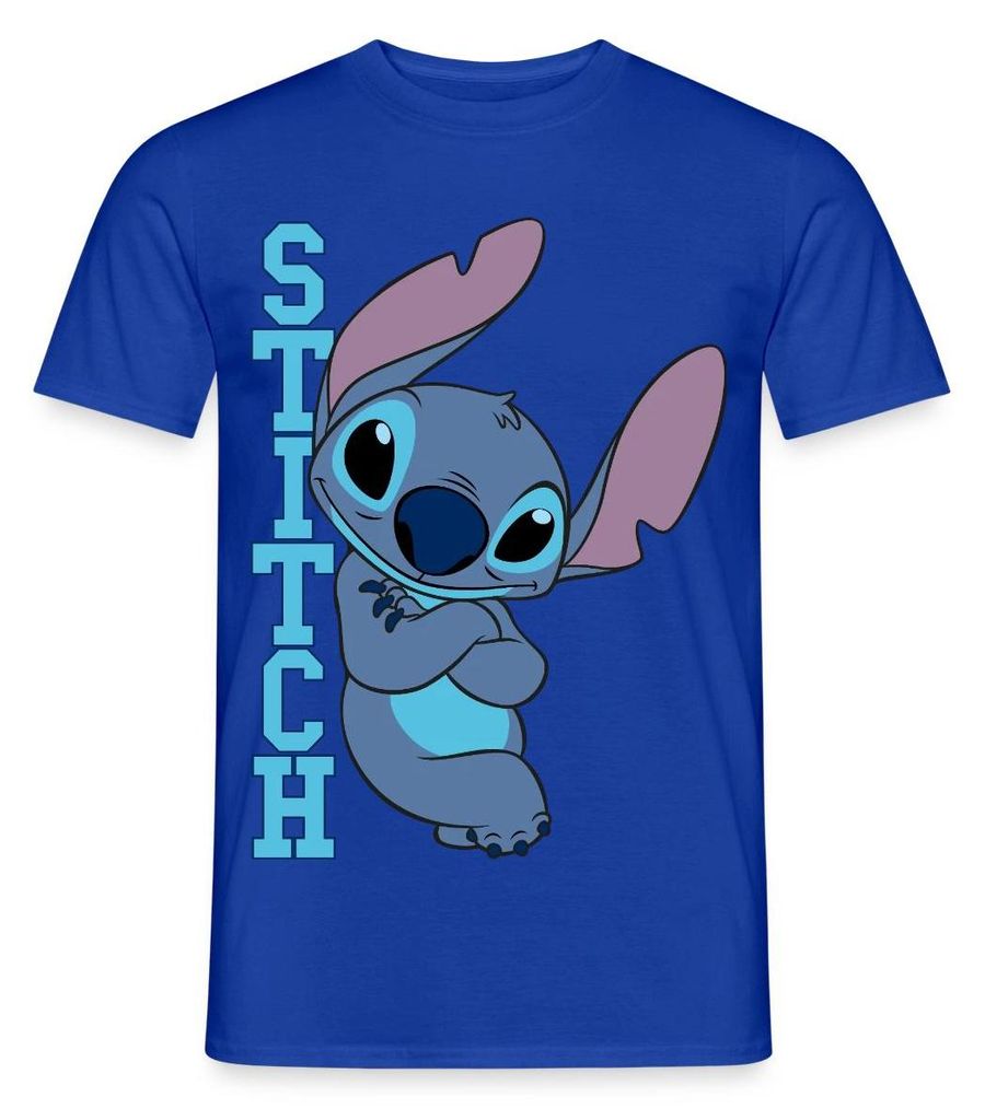 Lilo & Stitch | Stitch Mit Schriftzug Männer T-Shirt, L, Dunkelblau