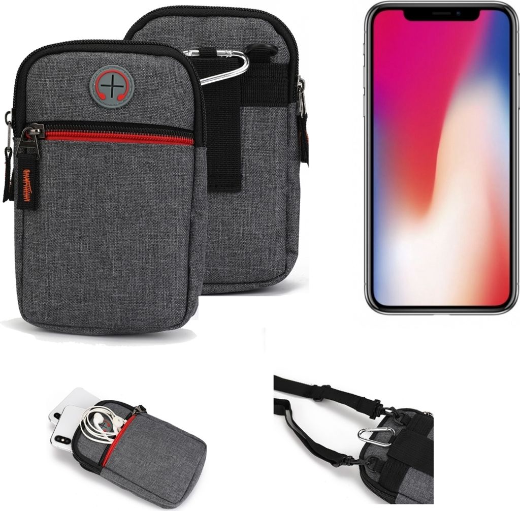 K-S-Trade Holster Gürtel Tasche kompatibel mit Apple iPhone X Handy Tasche Schutz Hülle grau Zusatzfächer 1x