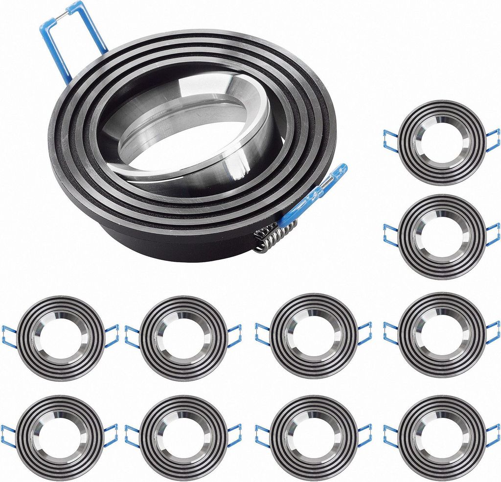 10x Einbaurahmen Alu Silber + Schwarz 6342 Ø73 mm für Leuchtmittel GU10 | MR16 IP20