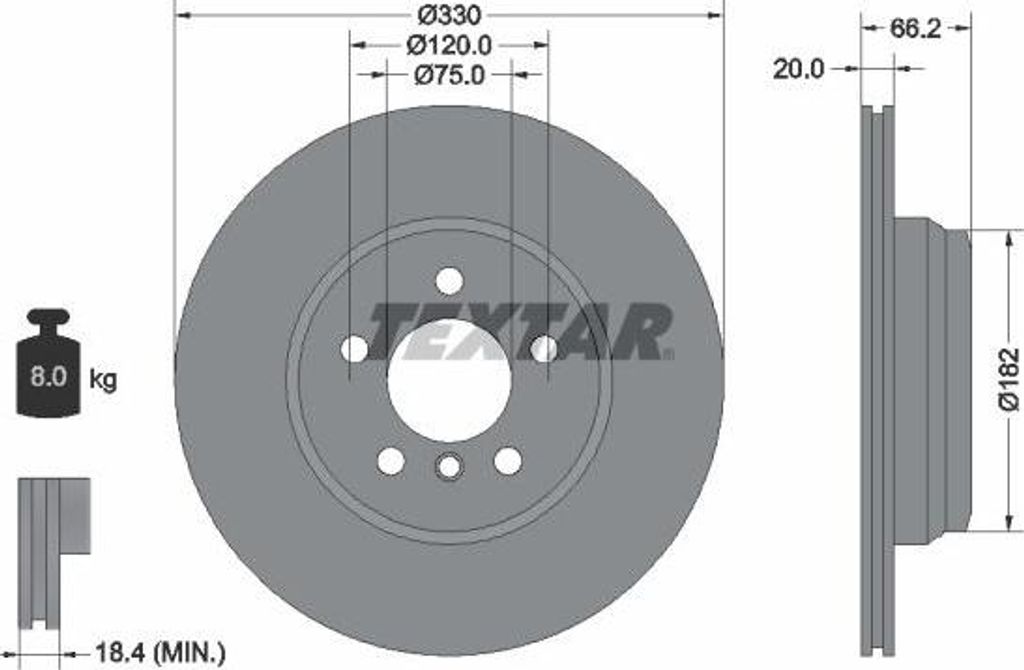 TEXTAR 92241903 Bremsscheibe OE 34216792233 kompatibel mit 4er F36, 4er F32, 4er F33, 3er F31, 3er F34, 3er F30