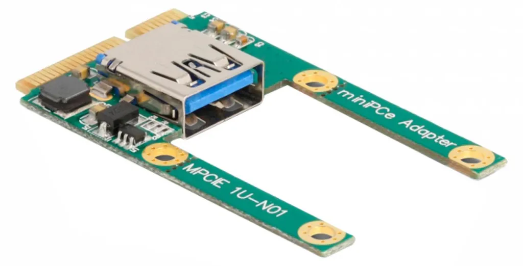 Adaptateur Mini PCIe vers USB A Delock pour PC Embarqué - Compact