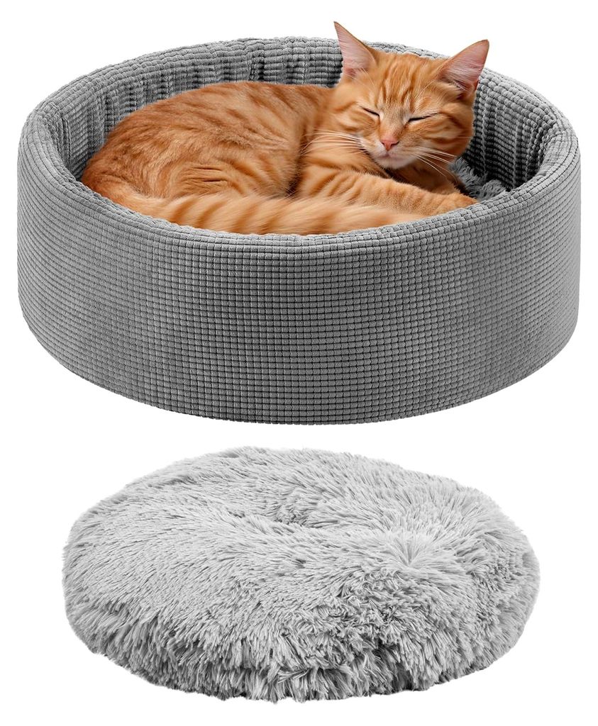 Katzenbett mit herausnehmbarem Kissen - Katzen- und Hundekissen - Flauschiges Katzenbett - Waschbarer Katzenkorb - Katzenbett auch für kleine Hund...