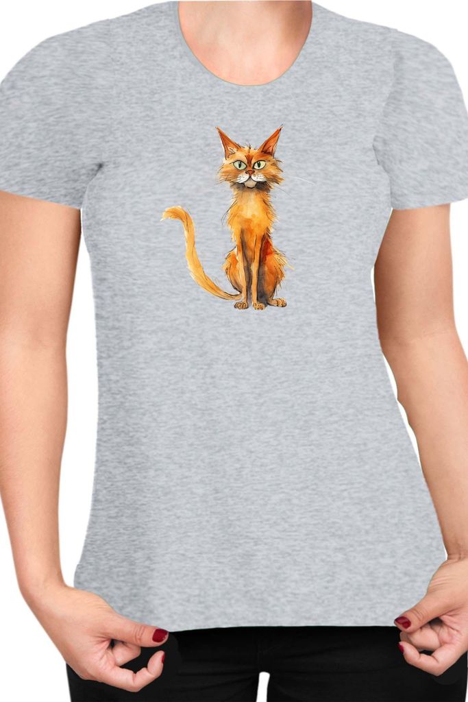 Damen T-Shirt Funny Cats Breeds Somali Cat, Lady XS / Grau