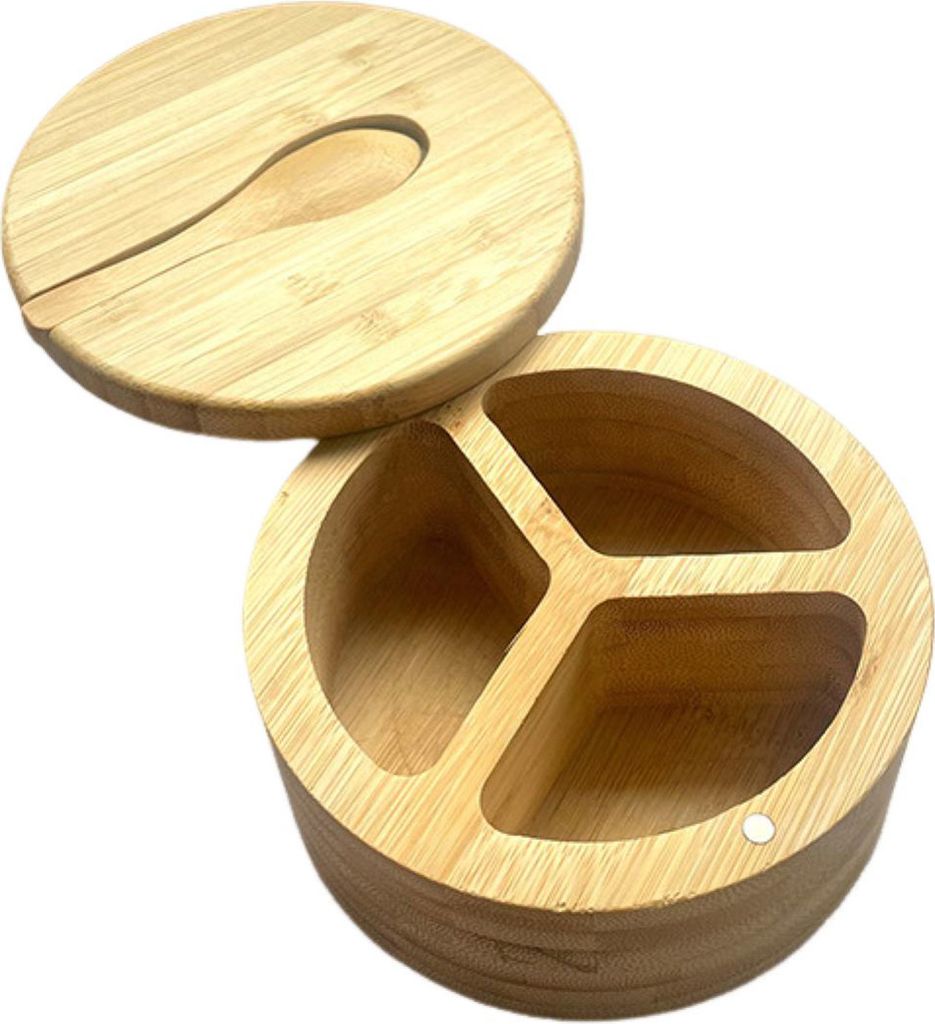 Bambus-Gewürz-Aufbewahrungsbox mit magnetischem Schwenkdeckel, Holz-Salzstreuer, Pfeffer, Zucker, Gewürzhalter, runder Behälter, Schüssel, Küc...