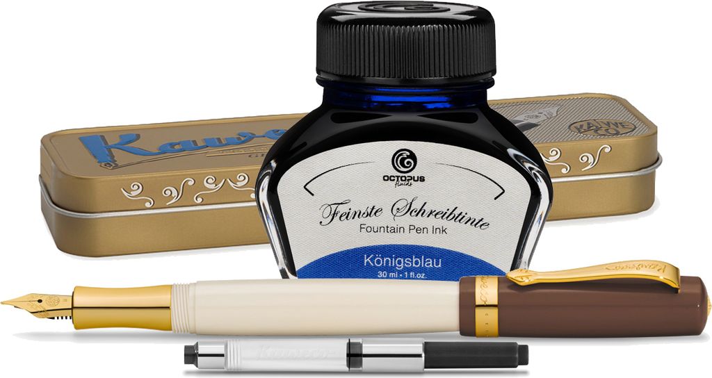 Kaweco Student Füllhalter mit 30 ml Füllhaltertinte, Konverter und Metalletui 20's Jazz, Blau
