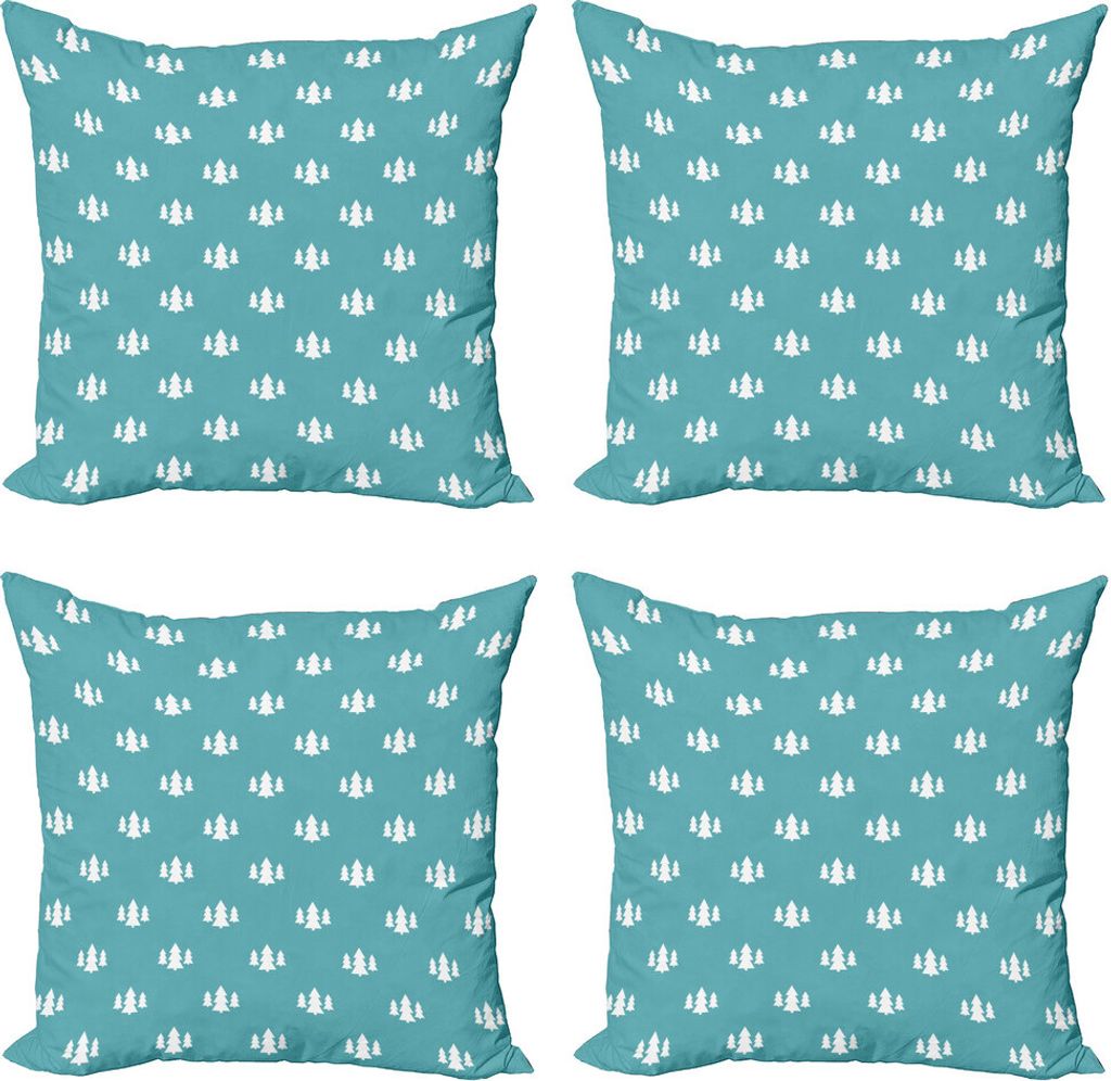 ABAKUHAUS Geometrischer Wald Kissenbezug Set (4 Stück), Weiße Tanne, Moderner Doppelseitiger Digitaldruck, 45 cm x 45 cm, Pale Azure Blau Weiß