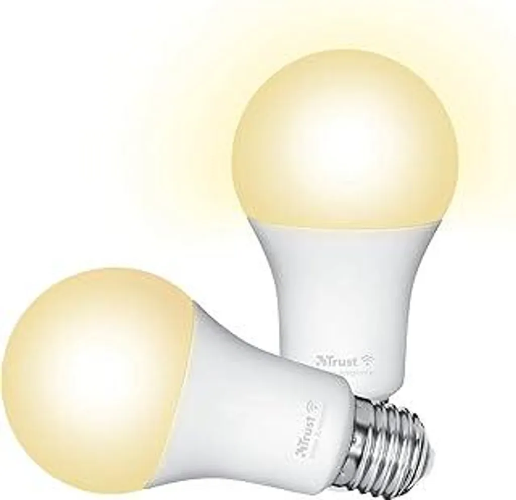 Lampadina Trust WiFi E27 Smart, lampadina LED E27 dimmerabile, lampadina per Google Home, nessun hub richiesto, lampadina RGB 2,4 GHz, lampadina Wi-Fi, bianca - confezione da 2