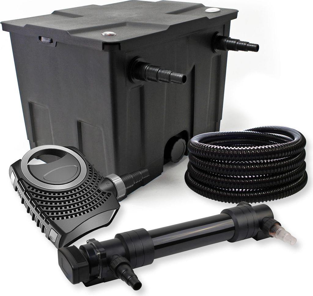 SunSun Komplettset: CBF-350 Teichfilter bis 12000 L Teichfilteranlage als Durchlauffilter, NEO10000 SuperECO Teichpumpe 10000l/h 80W, CUV-636 Teich...