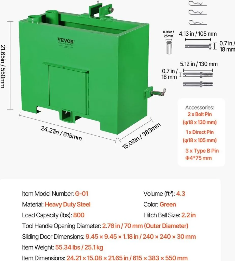Boîtier de ballast Easy Tach robuste pour attelage 3 points Cat. 1