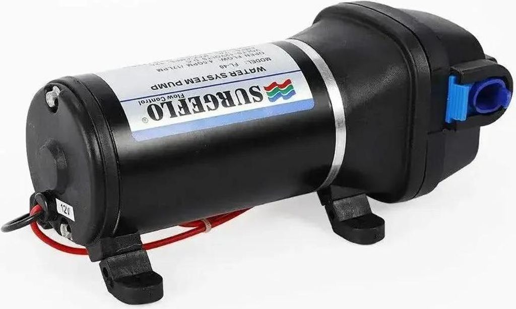 Selbstansaugende Wasserpumpe - 12V DC Druckpumpe - 40 PSI - 17 l/min - Thermoschutz & Auto-Neustart - Intervallbetrieb - EU-Stecker - Schwarz