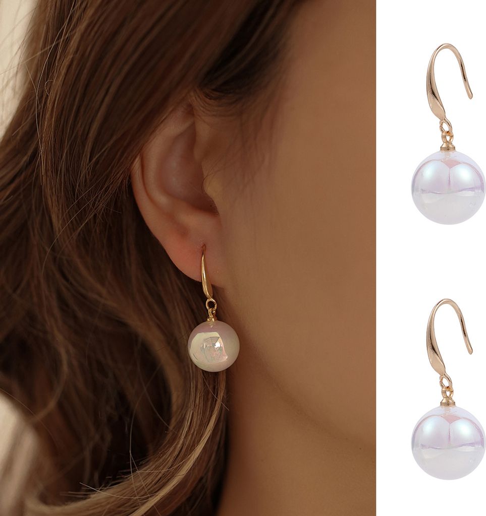 1 paar Frauen Ohrringe Hochglanz Elegante Temperament Exquisite Weiße Imitation Perle Glänzende Tropfen Ohrringe Hochzeit Schmuck