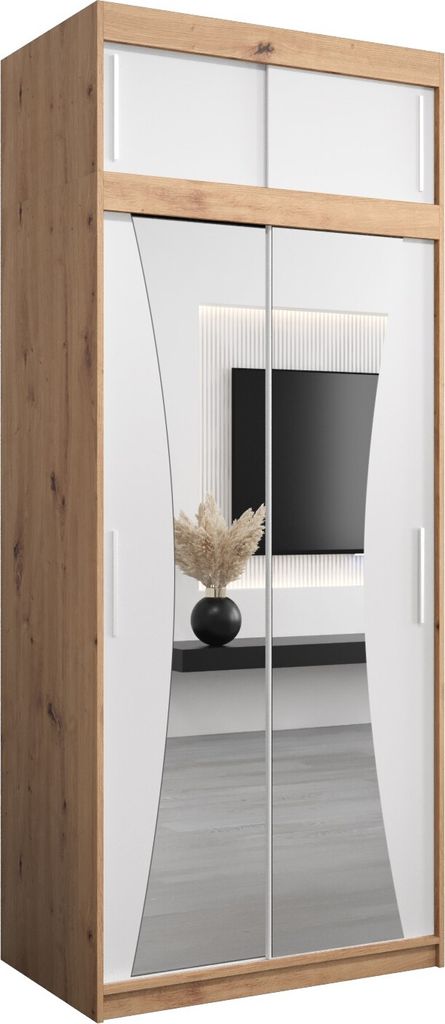 Kleiderschrank, Schiebetürenschrank Schlafzimmer, Schrank mit Spiegel MONACO 100 mit Aufsatz, Höhe 240 cm