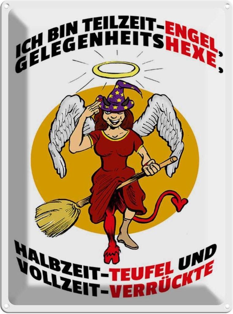 vianmo Blechschild 40x30 cm Teilzeit Engel Halbzeit Teufel Spruch Zitat