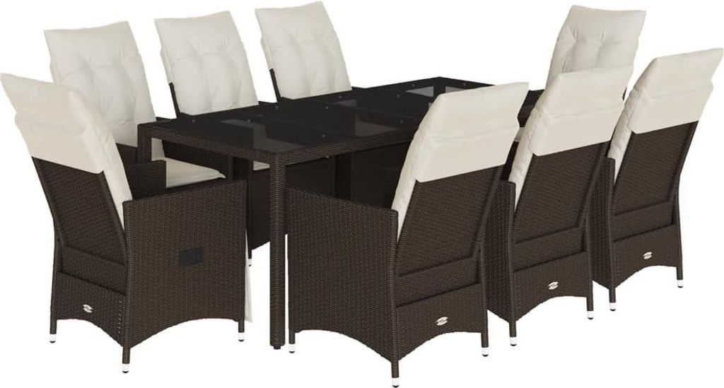vidaXL 9-tlg. Garten-Essgruppe mit Kissen Braun Poly Rattan
