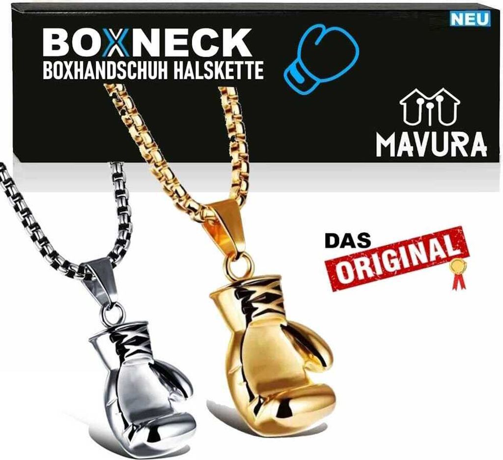 BOXNECK Boxhandschuh Halskette Boxen Punk Rock Kette Edelstahl Herren wahlweise in Silber / Gold - Gold
