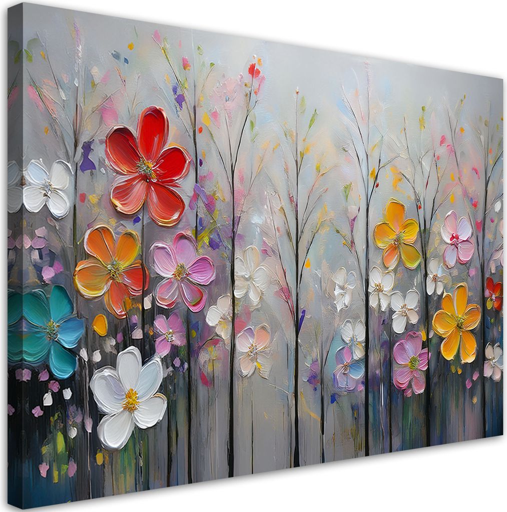 Leinwandbild Blumen Bäume Bunte Natur 90x60 Feeby Bunt bild für die wand bereit zum aufhängen