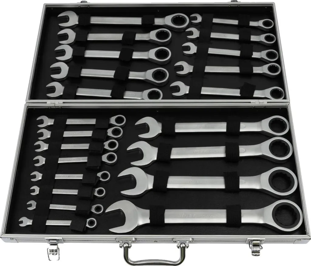 Clés à cliquet robustes en chrome-vanadium, set de 22 outils argentés