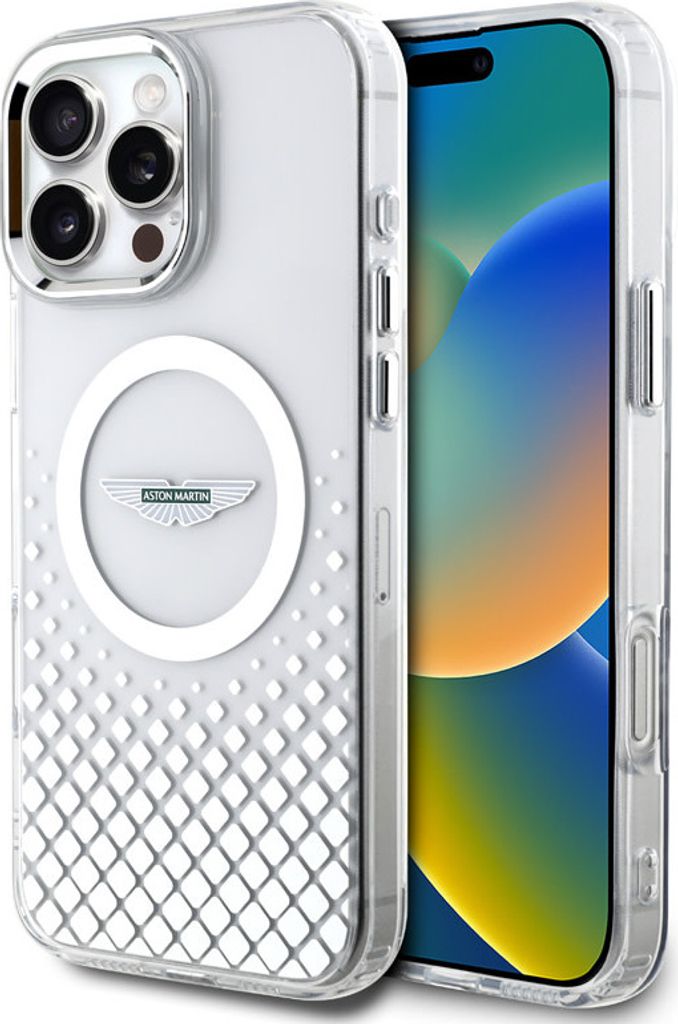 Aston Martin iPhone 16 Pro Back cover case - Magsafe - IML Metal Gradient Squares - Transparent