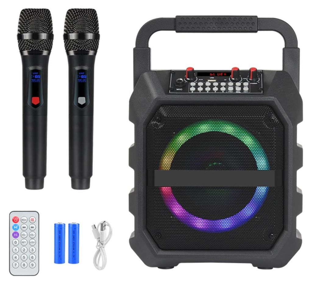 INF Tragbarer 25W Karaoke-Lautsprecher mit 2 Mikrofonen, RGB und Akku