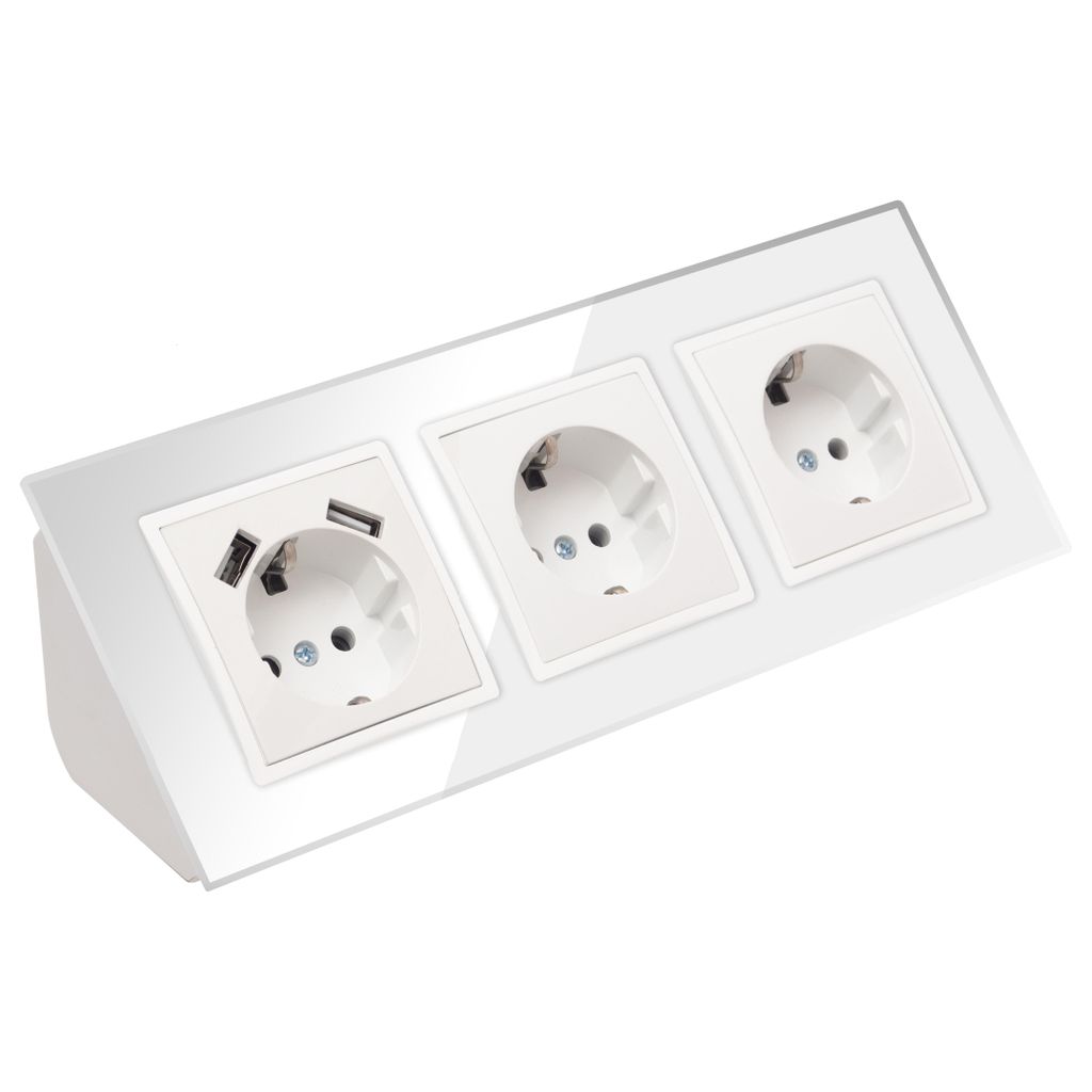 Glas Ecksteckdose 3-fach Steckdose und Steckdose mit USB Produktbild 
