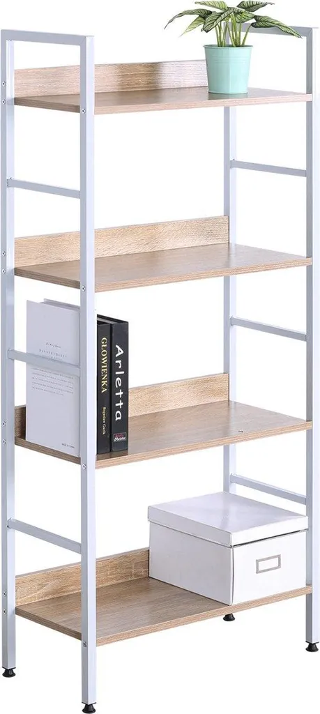 Étagère de Rangement Bila 4 Étages Vintage Blanc Chêne Bureau et Salon