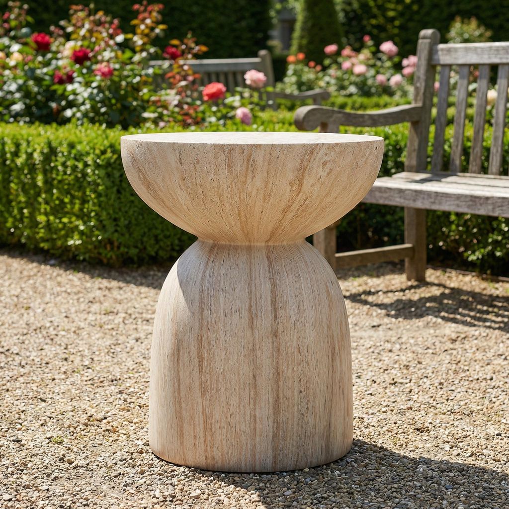 Moderner Beistelltisch aus MgO, leicht & praktisch, beiger Outdoor-Tisch (Größer), für Garten & Terrasse