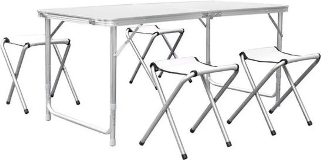 Set de pique-nique pliable valise avec table 120cm et 4 sièges blancs