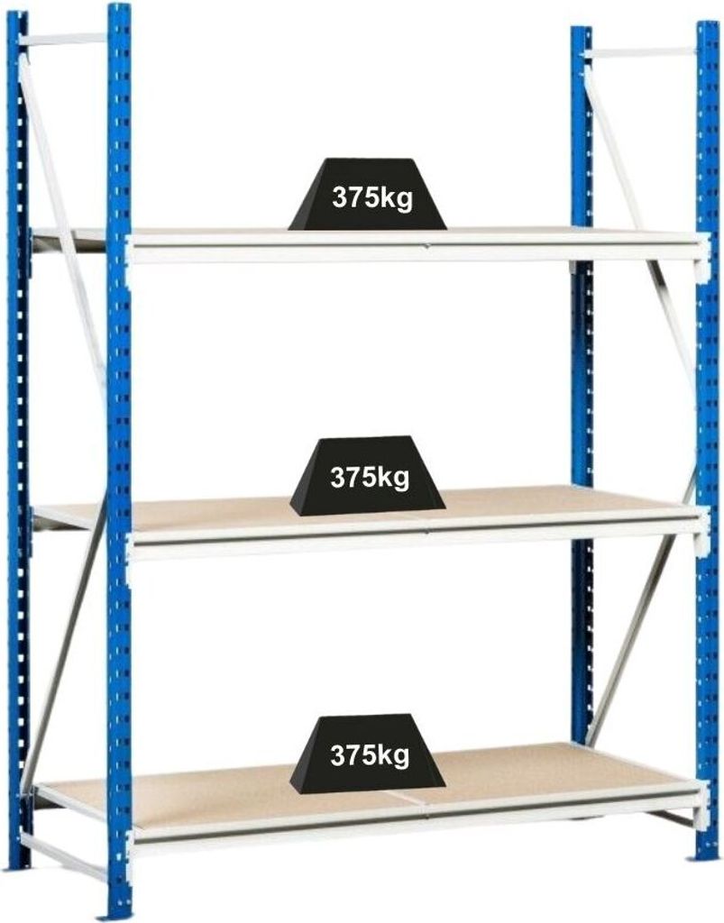 Weitspannregal MAXIMUS | Grundregal | HxBxT 200x225x50cm | 6 Ebenen | Spanplatten-Fachboden | Fachlast 375kg | Lichtblau/Lichtgrau
