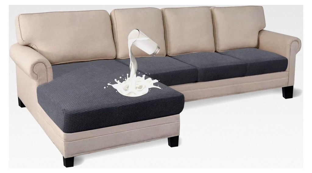 Wasserabweisende 4-teilige Sektionssofa-Sitzkissenabdeckung für L-förmige Sofas (3-Sitzer + Chaise, Grau)