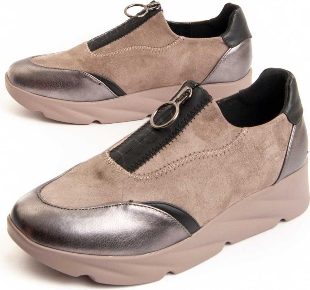 Damen Sportsneaker Caleb Grau aus Naturleder mit 4 cm Absatz und 2 cm Plateau