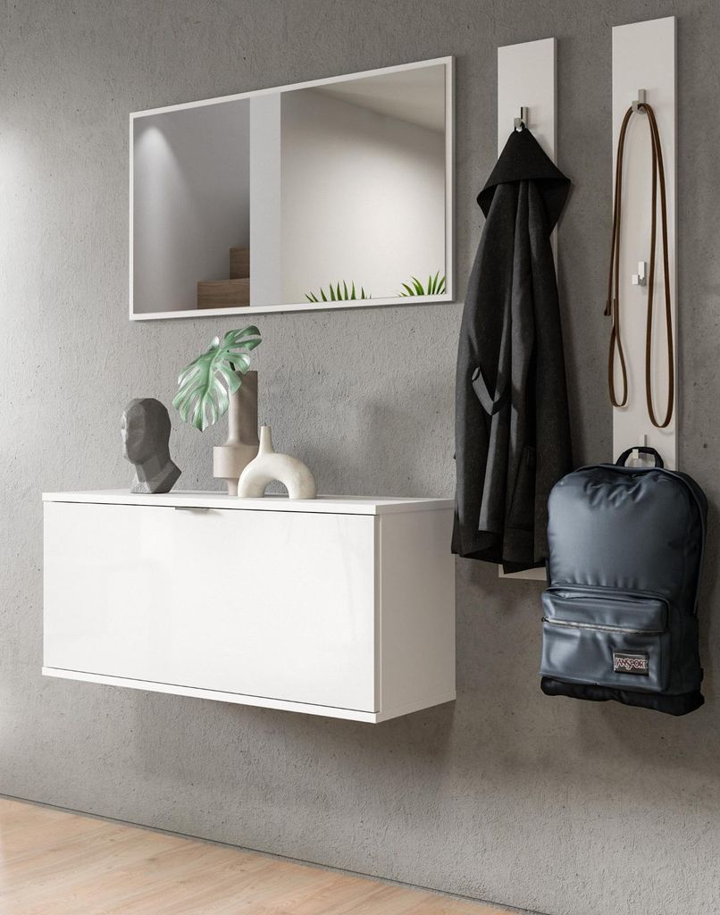 Garderobe Set 4-teilig "SystemX" in weiß Hochglanz Garderobenkombination 147 cm