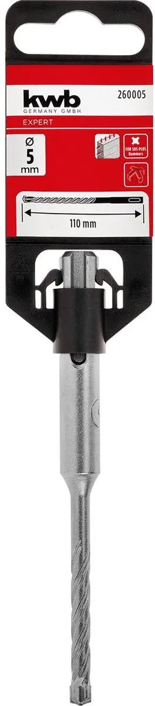 kwb HB4X Punta per martello SDS Plus, 110 mm, Ø 5 mm (placchetta in metallo duro, quattro taglienti, punta centrale, spirale quadrupla plus, acciaio per utensili, SDS Plus)