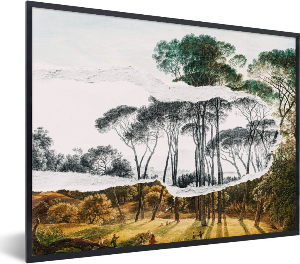 MuchoWow Gerahmtes Poster Italienische Landschaft Schirmkiefern - Kunst - Hendrik Voogd - Malerei - Schwarz-Weiß - Alte Meister 40x30 cm - Poste...
