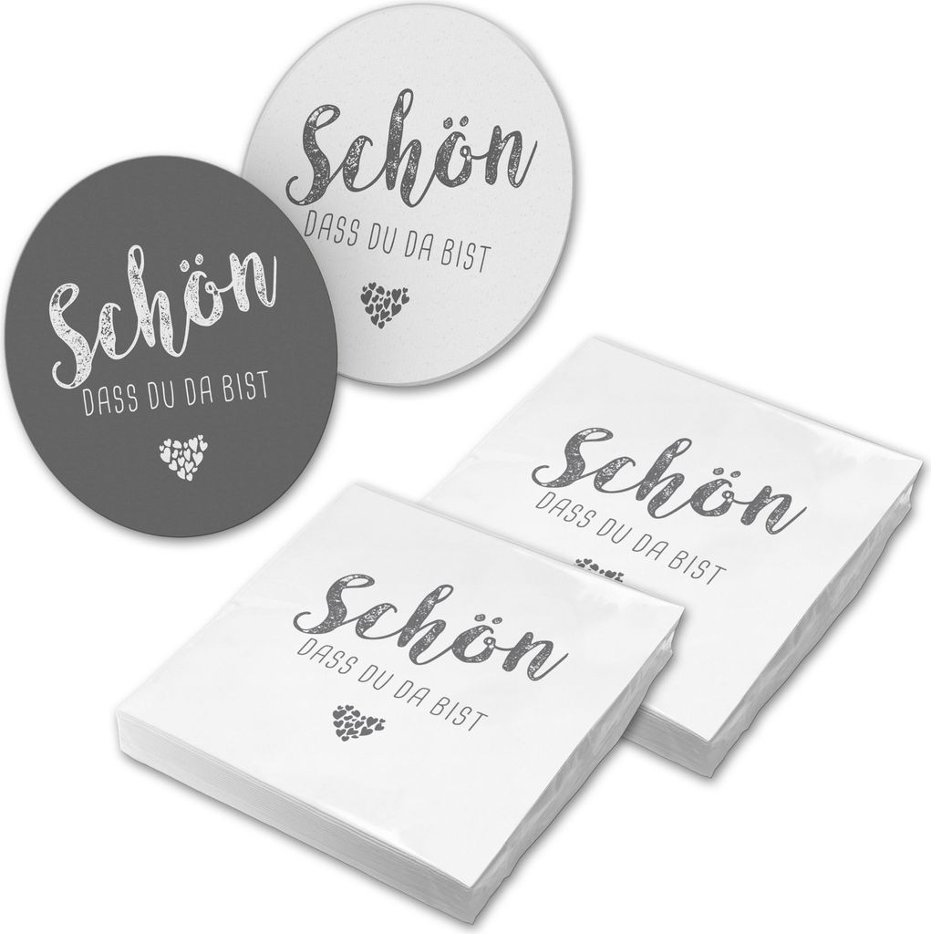 itenga 40x Serviette Schön dass du da bist weiß taubengrau Produktbild 