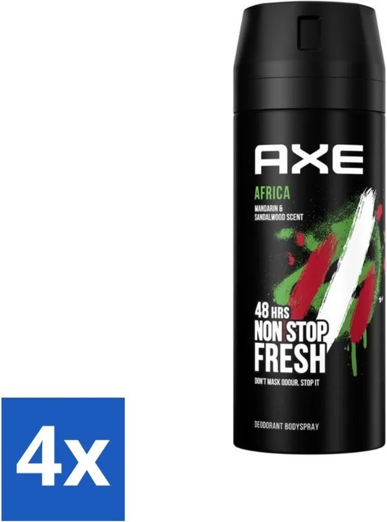 Axe Africa Déodorant Spray 150ml - Pack de 4 Corps Mandarin & Sandalwood