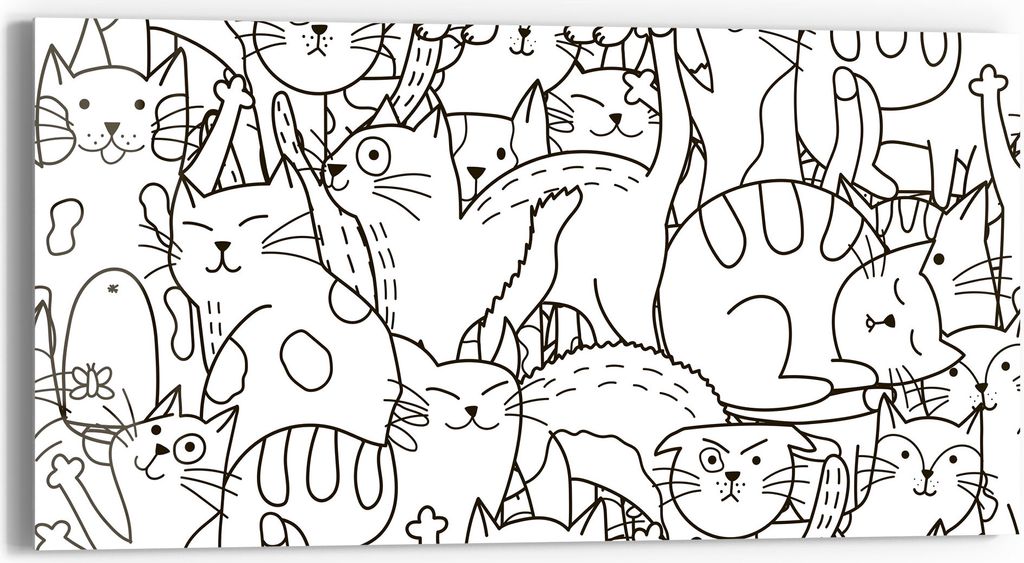DEQORI Glasbild Echtglas 60x30 cm 'Comic-Katzen' Wandbild Bild modern Deko