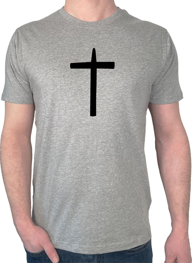 Huuraa Herren T-Shirt Kreuz Christentum L Sport Grey Bio Baumwolle Fairtrade Herrenshirt Geschenkidee