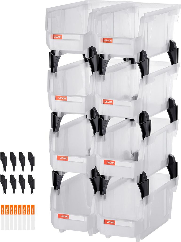 VEVOR Stapelboxen, 276x140x130 mm (8er-Pack), Lagerboxen zum Organisieren & Aufbewahren, Sichtlagerboxen, Sichtlagerkasten, für Schrank, Garage, K...